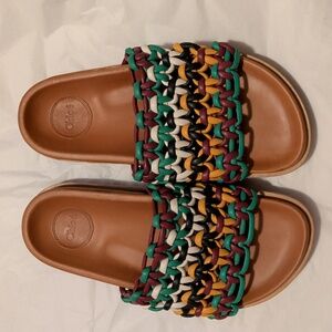 Chloe 8.5 Woven Leather‎ Slides Sandals Shoes Brown Green White Black Mustard 39